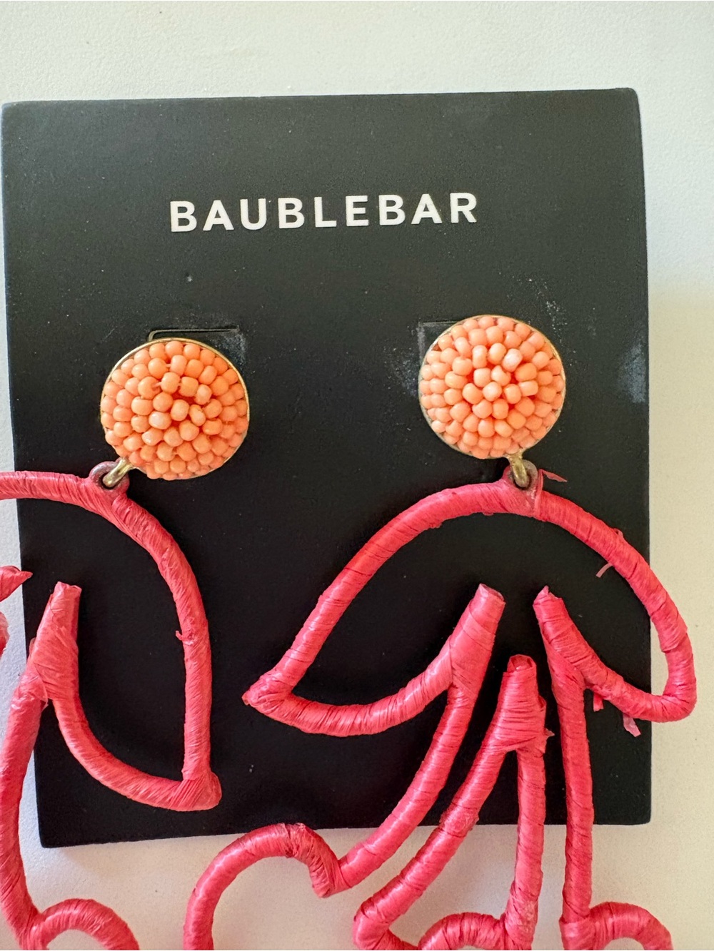 BaubleBar Coral-Bead Pink Wrapped Hoop Drop Cherry 🍒 Earrings